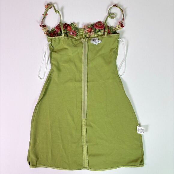 Princess Polly Kenzie Green Satin Mini Dress Size 2 Floral Embroidered Underwire - Picture 8 of 15